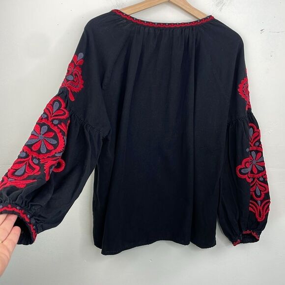 ZARA Embroidered Black and Red Women's Top size Large - Picture 9 of 14